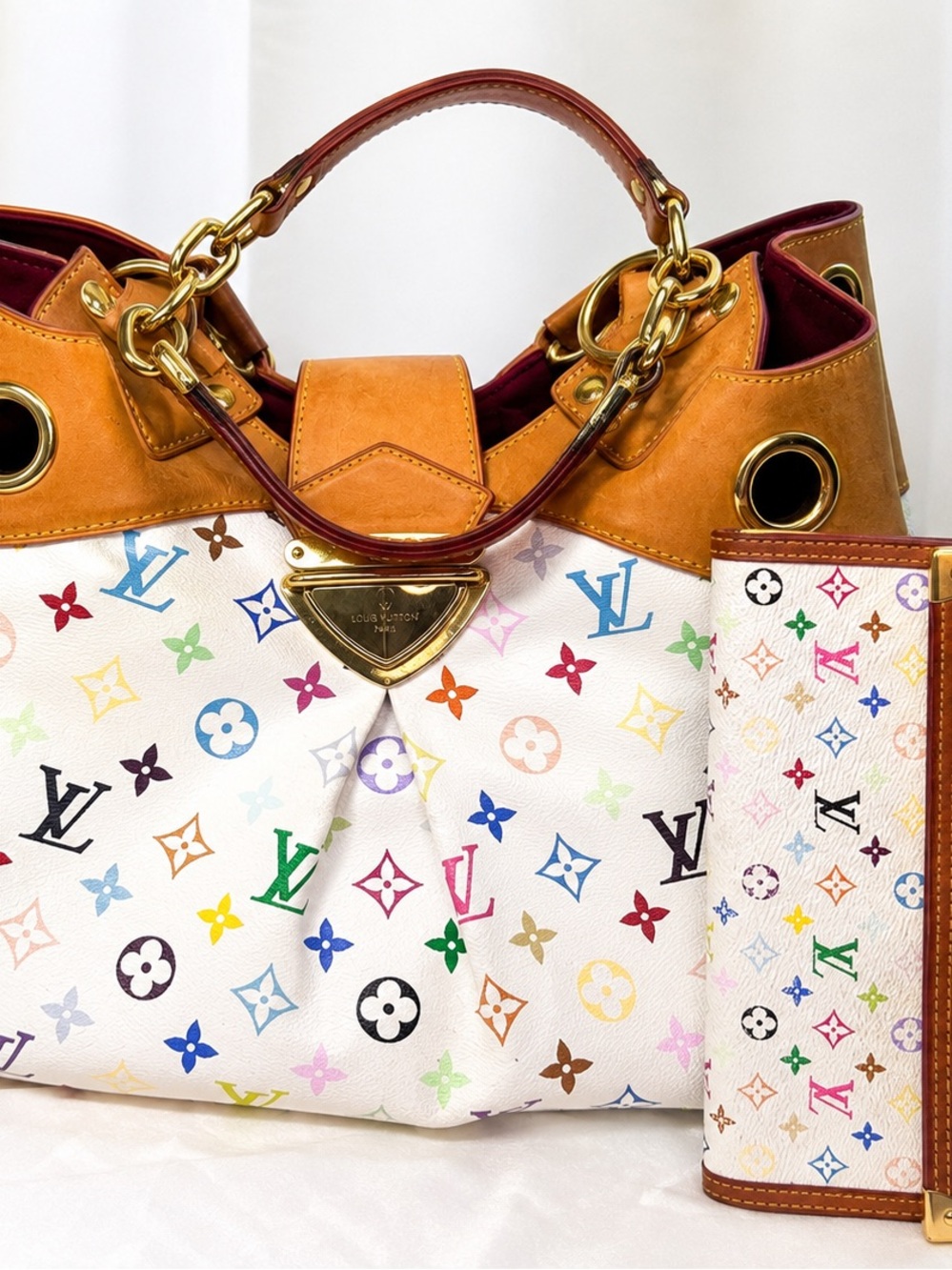 Louis Vuitton Murakami White Multicolore Ursula GM + Matching Long Wallet Authen